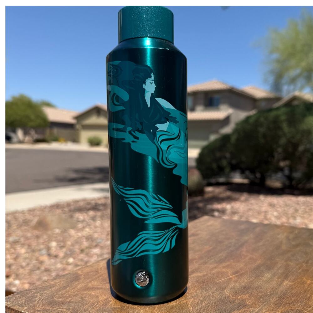 Starbucks Mermaid Tumbler Water Bottle Teal Green Metallic Reusable‎